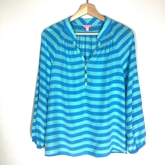 Lilly Pulitzer Silk Green‎ Elsa Striped Blouse XS - Picture 11 of 11